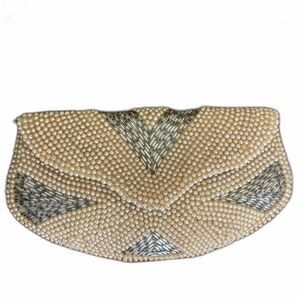Vintage 1950s Sarne Of California Beaded Clutch Faux Pearl Beaded Purse Bag MCM